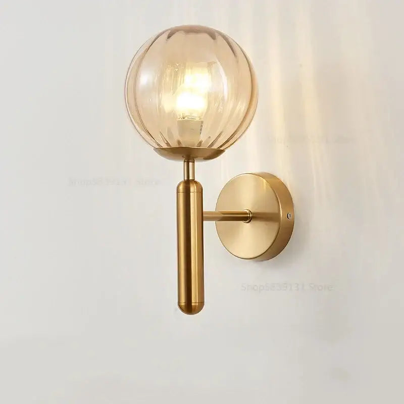 Modern brass glass ball wall lamp bedroom opaque & clear globe