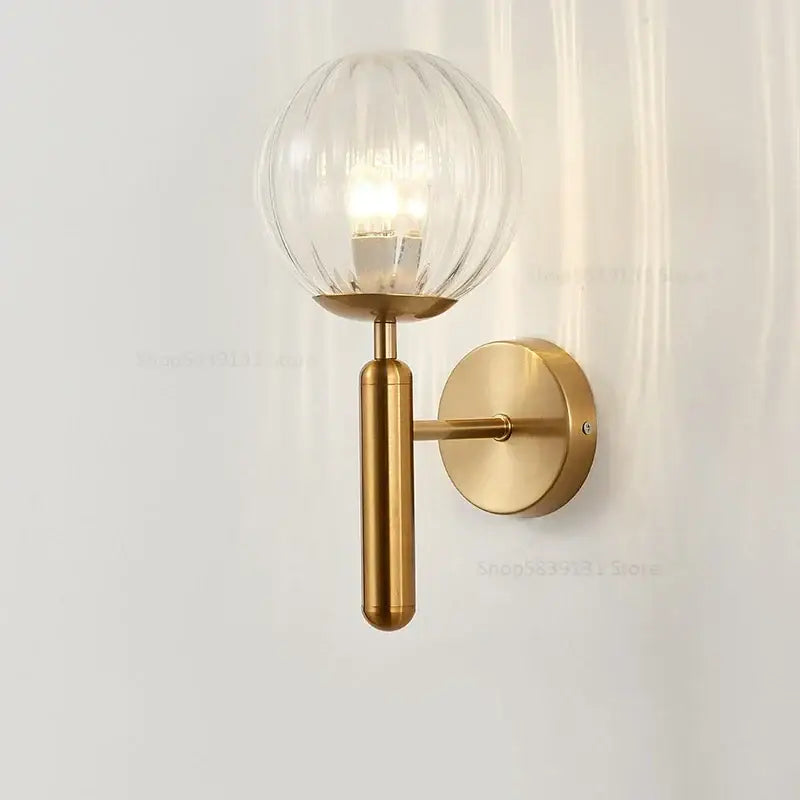 Modern brass glass ball wall lamp bedroom opaque & clear globe