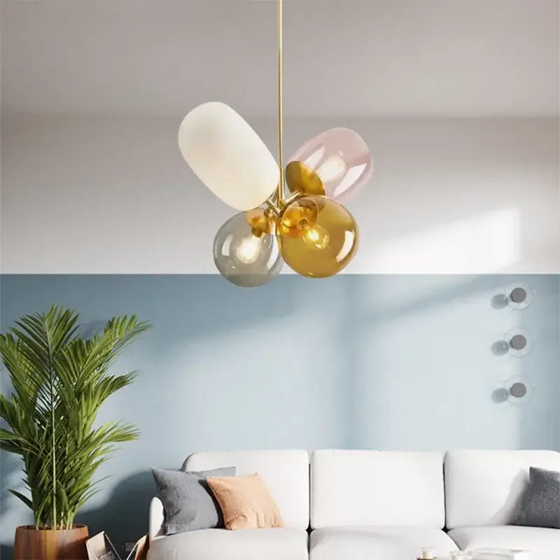 Modern brass glass balloon chandelier living room pendant light