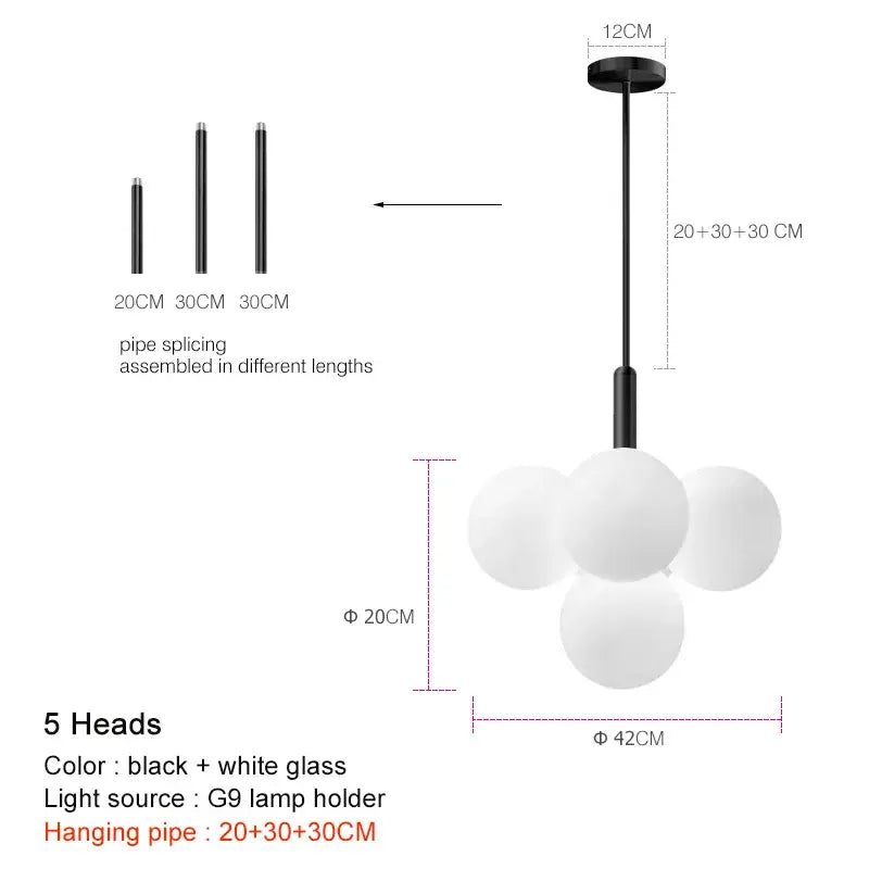 Modern brass globe pendant lamp dining room frosted glass cluster