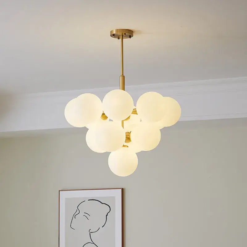 Modern brass globe pendant lamp dining room frosted glass cluster