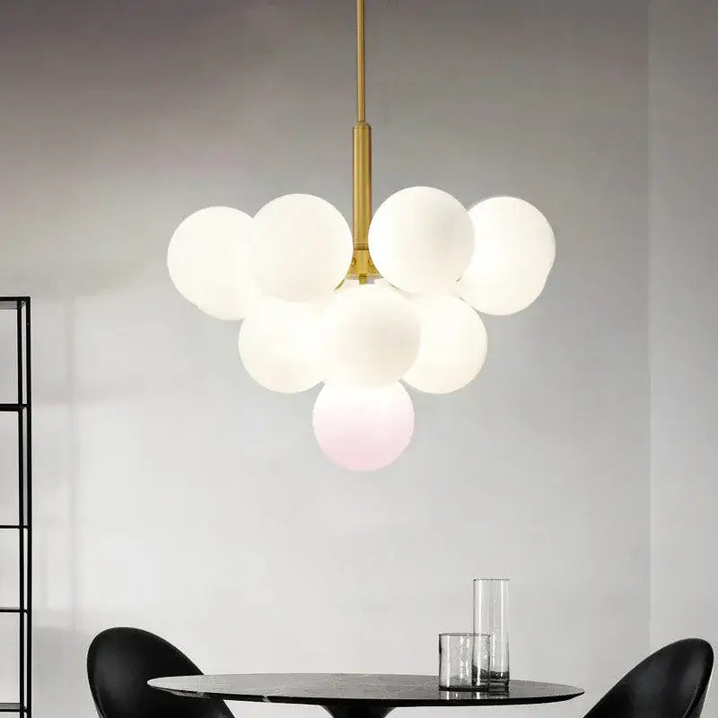 Modern brass globe pendant lamp dining room frosted glass cluster