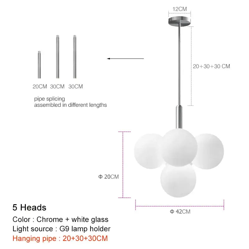 Modern brass globe pendant lamp dining room frosted glass cluster