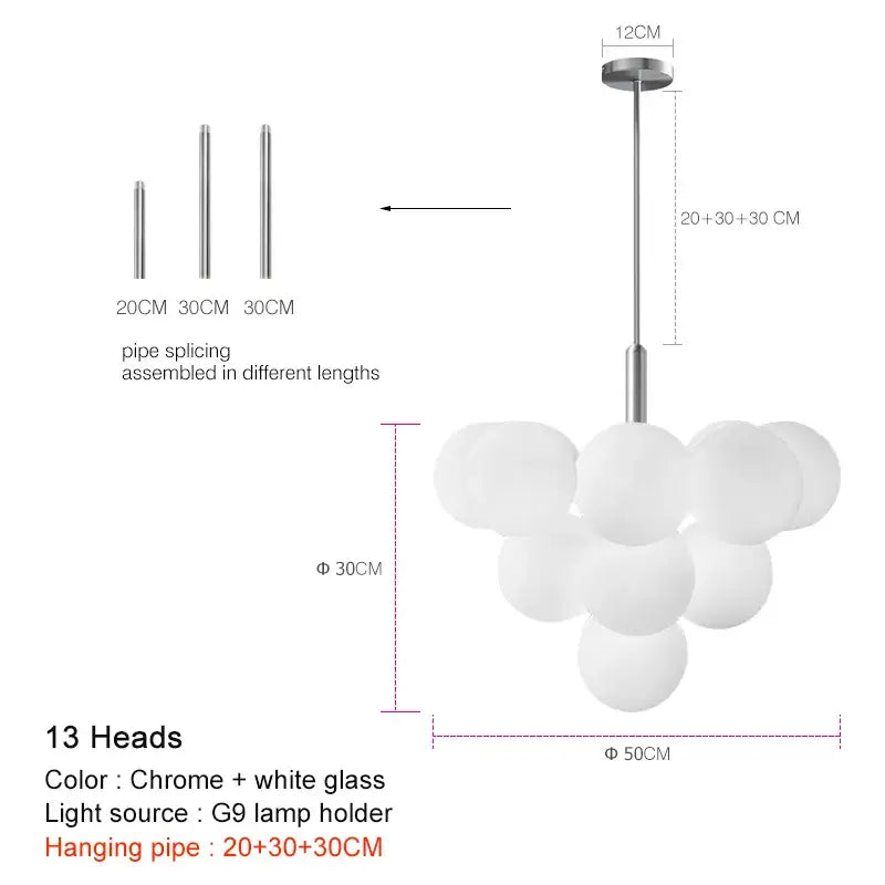 Modern brass globe pendant lamp dining room frosted glass cluster