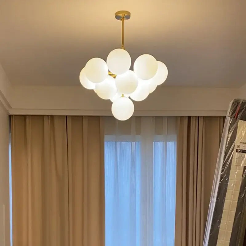 Modern brass globe pendant lamp dining room frosted glass cluster