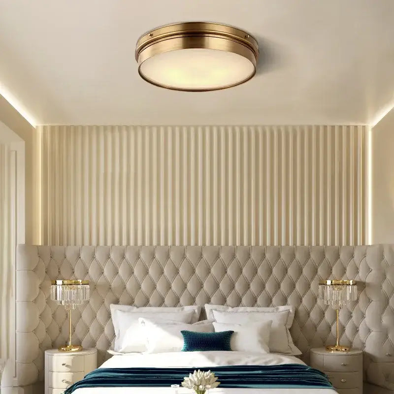 Modern brass led ceiling light for living room with frosted glass