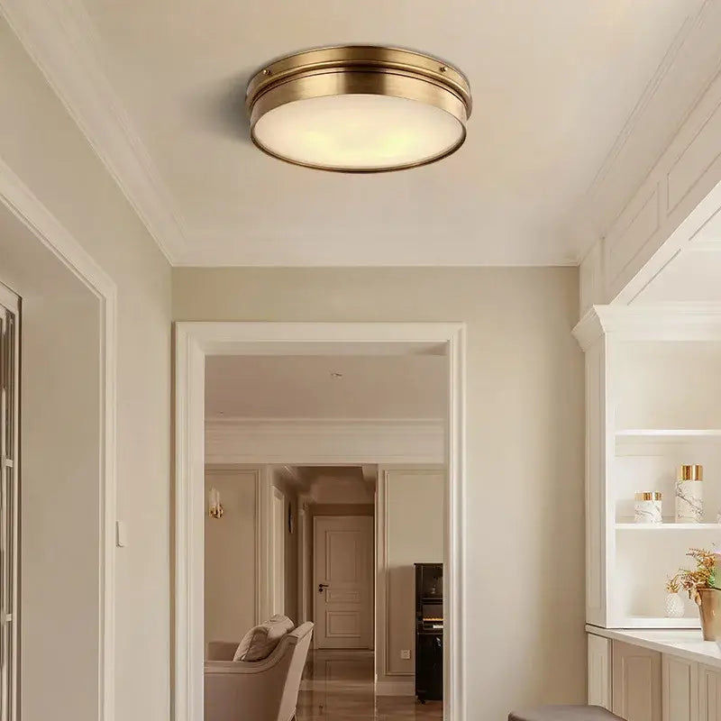 Modern brass led ceiling light for living room with frosted glass