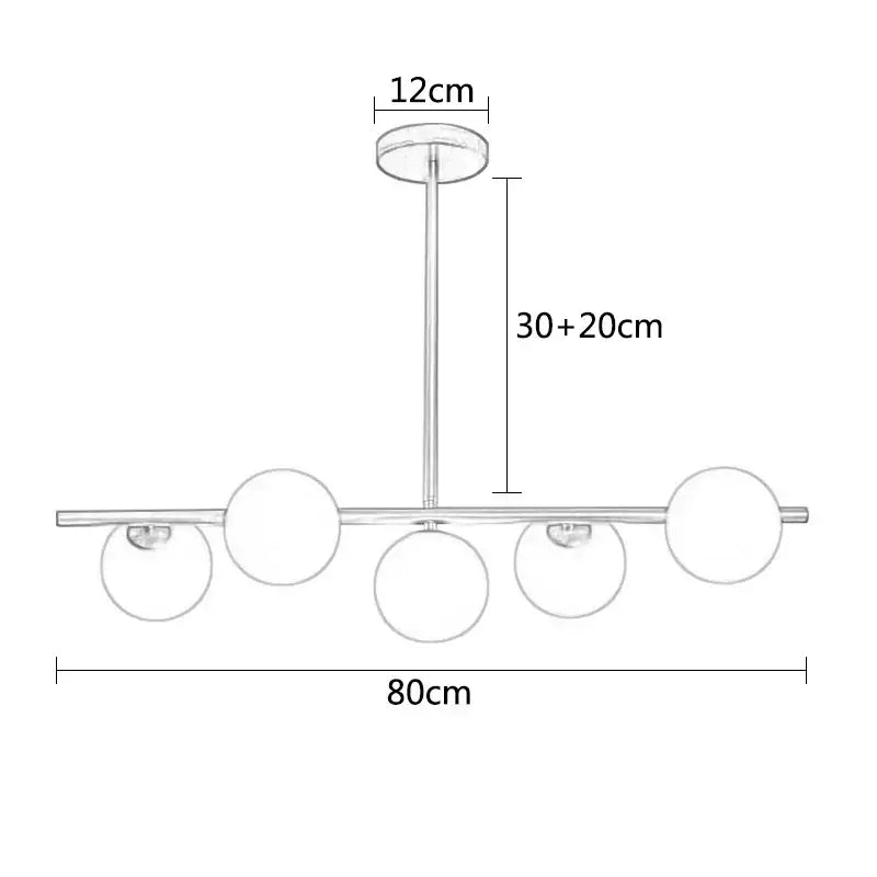 Modern brass led pendant lights 5-globe dining room chandelier
