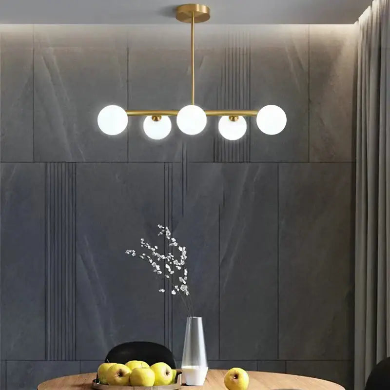 Modern brass led pendant lights 5-globe dining room chandelier