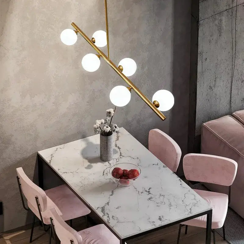Modern brass led pendant lights 5-globe dining room chandelier