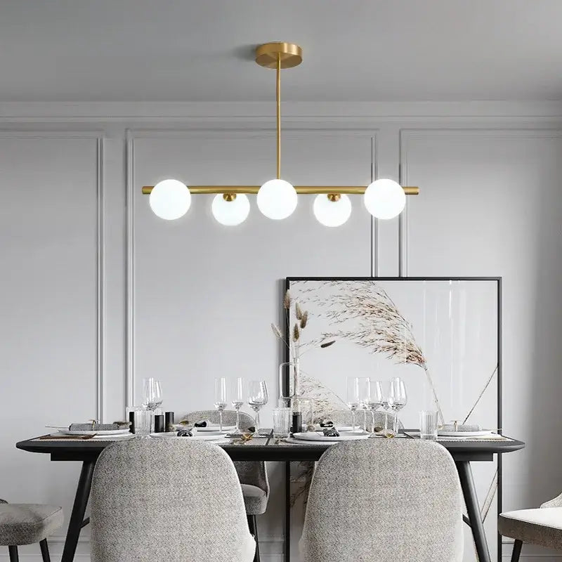 Modern brass led pendant lights 5-globe dining room chandelier