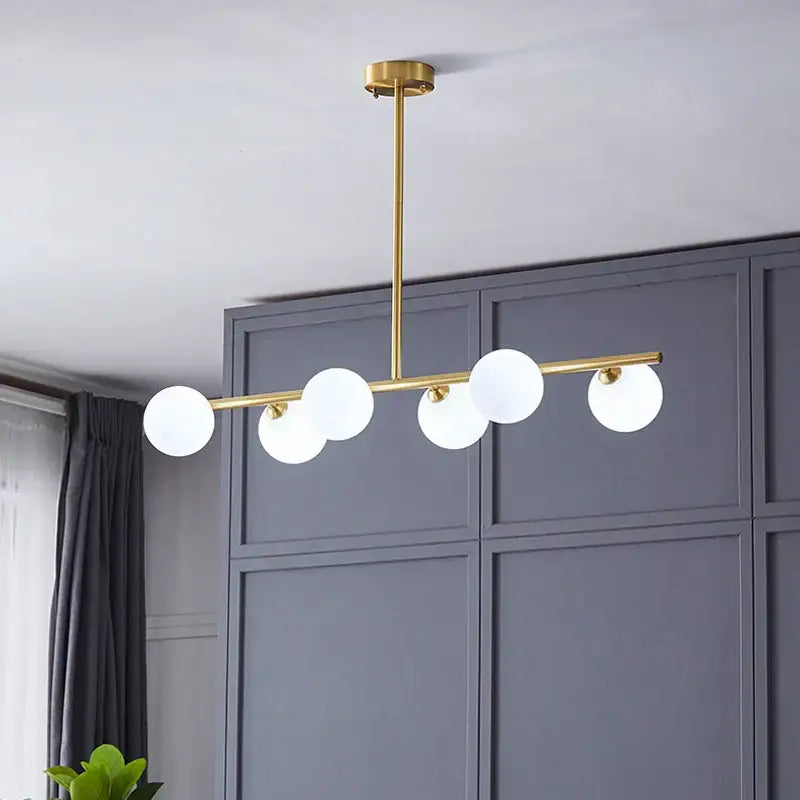 Modern brass led pendant lights 5-globe dining room chandelier