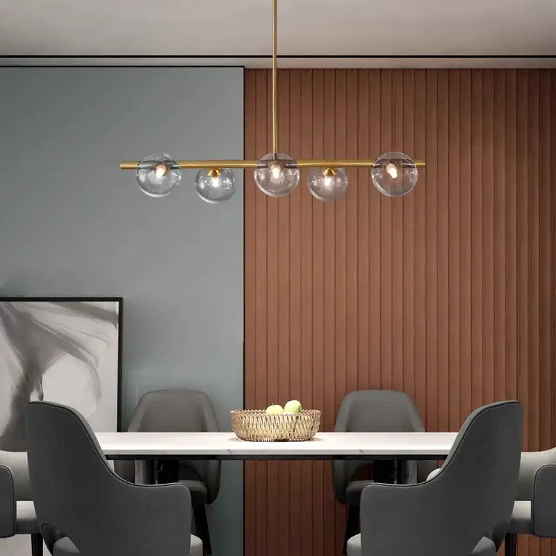 Modern brass led pendant lights 5-globe dining room chandelier
