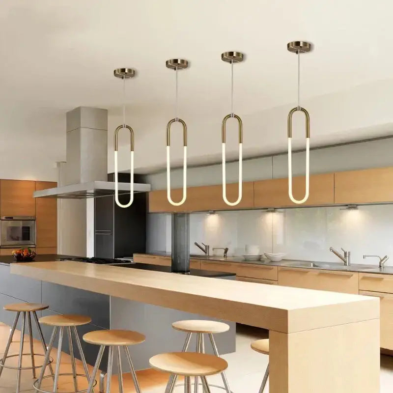 Modern brass led u-shaped bar chandelier dining room light