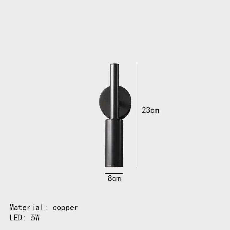 Modern brass led wall lamp bedroom rotatable cylindrical sconce