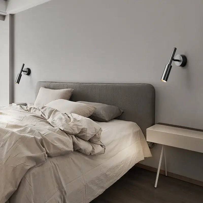 Modern brass led wall lamp bedroom rotatable cylindrical sconce