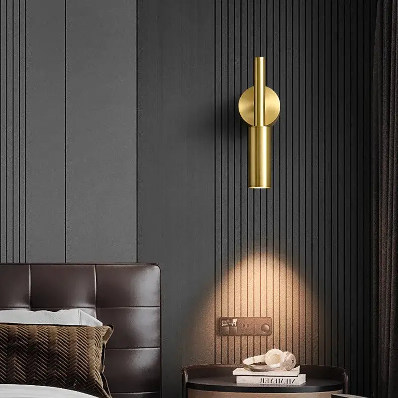 Modern brass led wall lamp bedroom rotatable cylindrical sconce