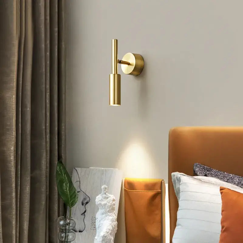 Modern brass led wall lamp bedroom rotatable cylindrical sconce