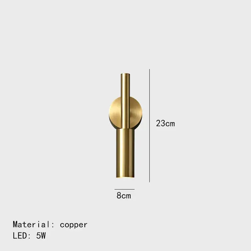 Modern brass led wall lamp bedroom rotatable cylindrical sconce