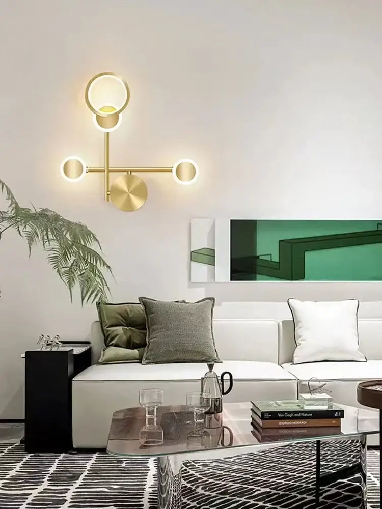 Modern brass led wall light 3 disc sconce for living room