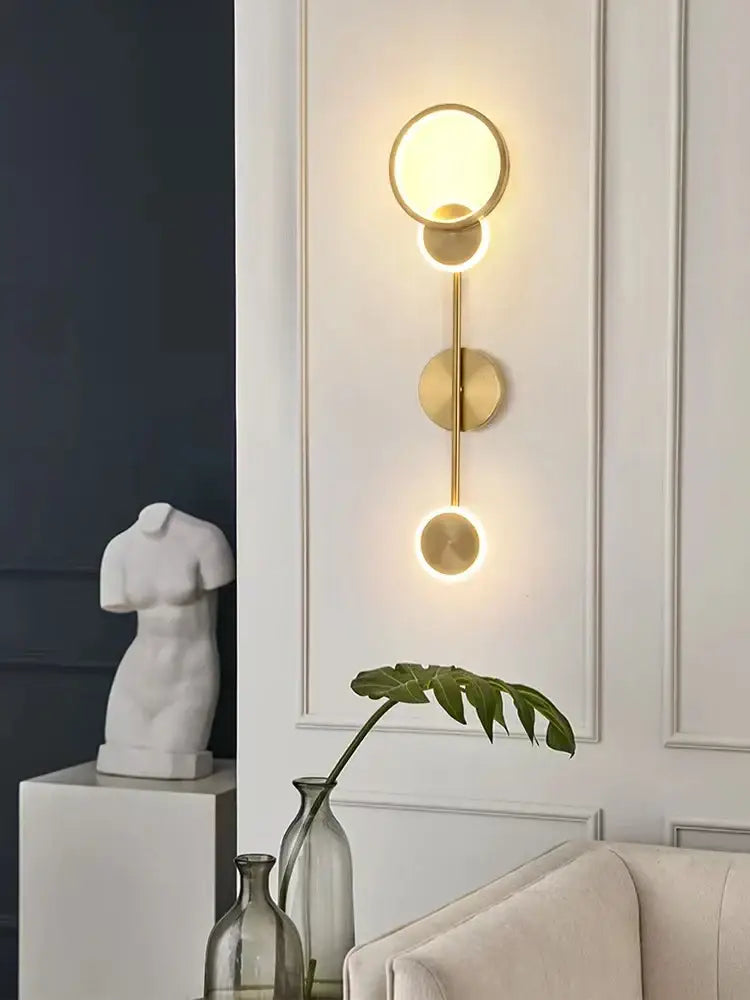 Modern brass led wall light 3 disc sconce for living room