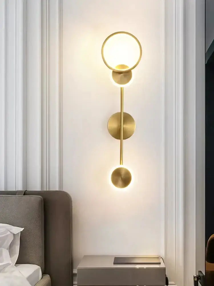 Modern brass led wall light 3 disc sconce for living room
