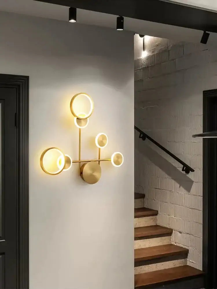 Modern brass led wall light 3 disc sconce for living room