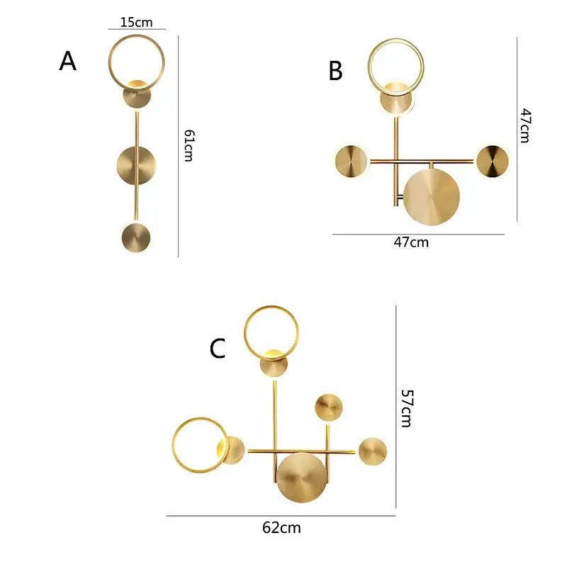 Modern brass led wall light 3 disc sconce for living room