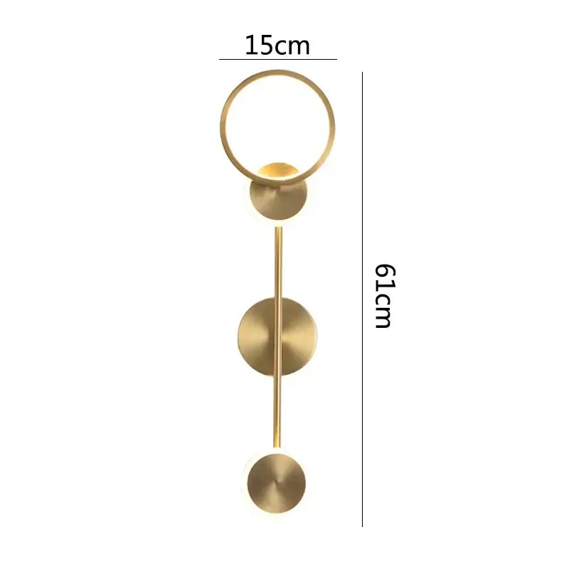 Modern brass led wall light 3 disc sconce for living room
