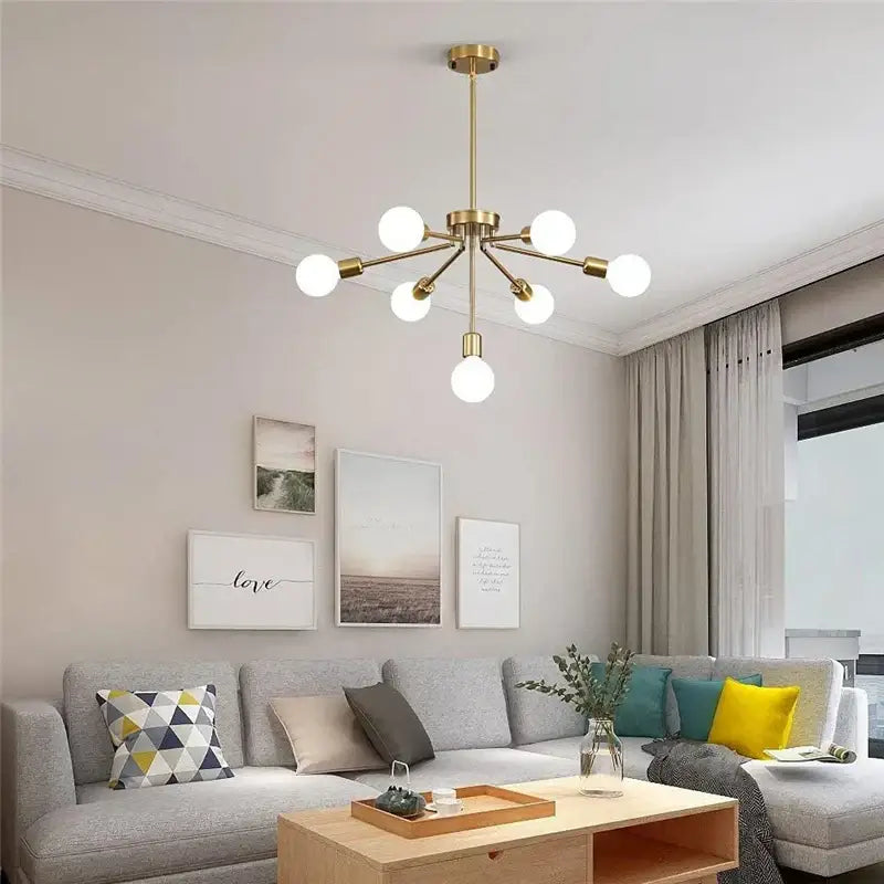 Modern brass nordic ceiling chandelier living room glass bulb light
