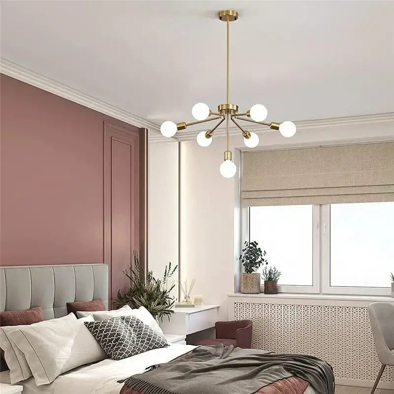 Modern brass nordic ceiling chandelier living room glass bulb light