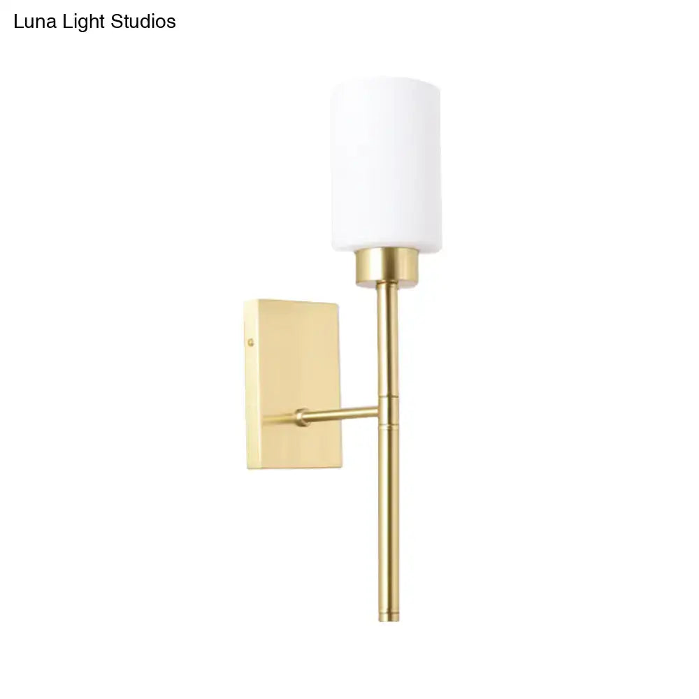 Modern brass opal glass tube wall light bedroom sconce