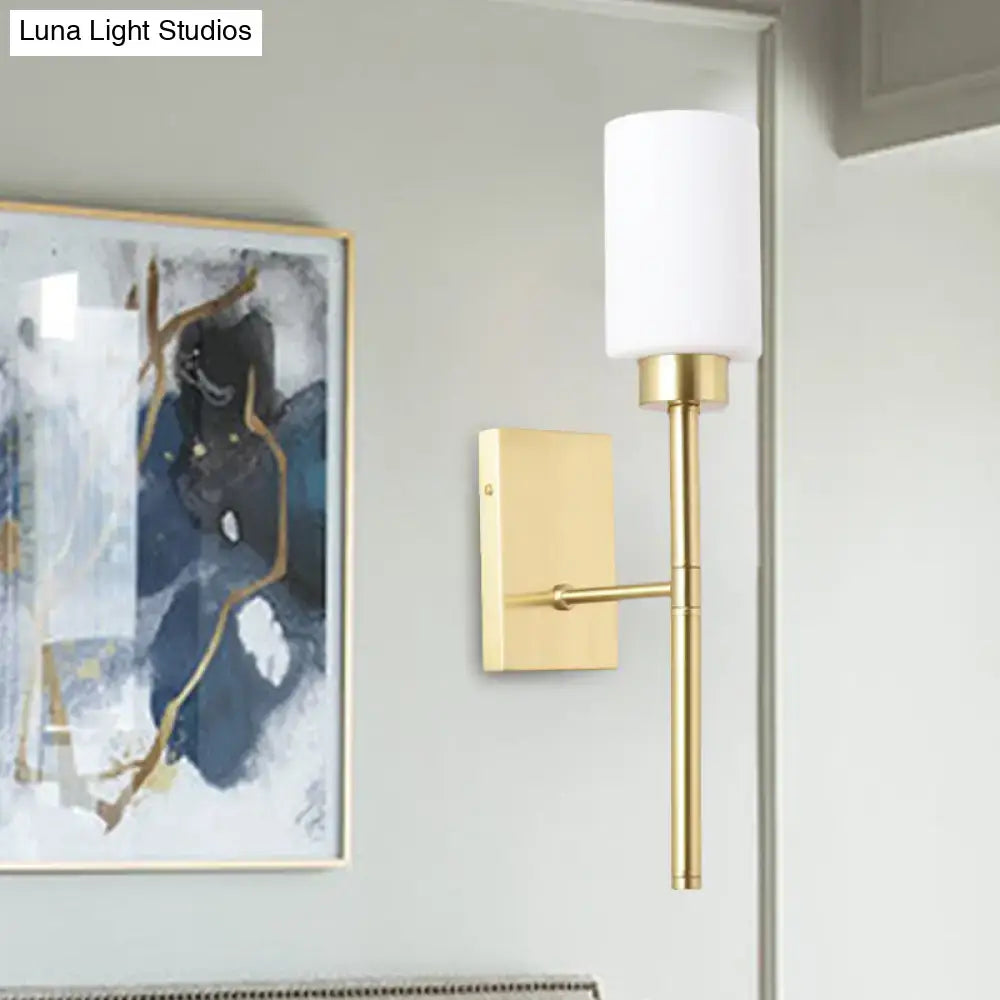 Modern brass opal glass tube wall light bedroom sconce