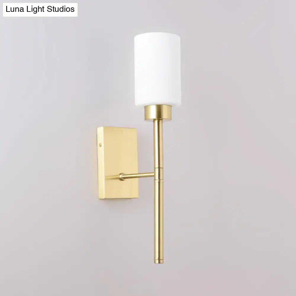 Modern brass opal glass tube wall light bedroom sconce