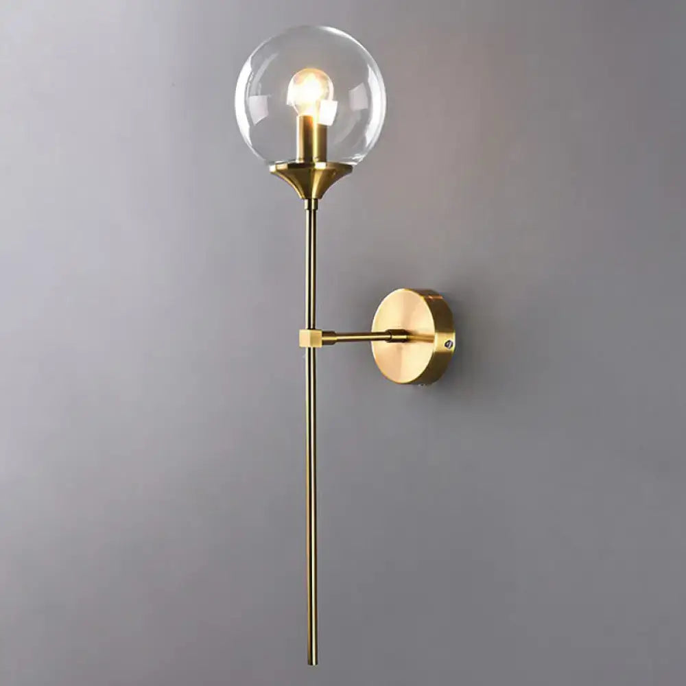 Modern brass pencil arm wall light bedroom glass sconce