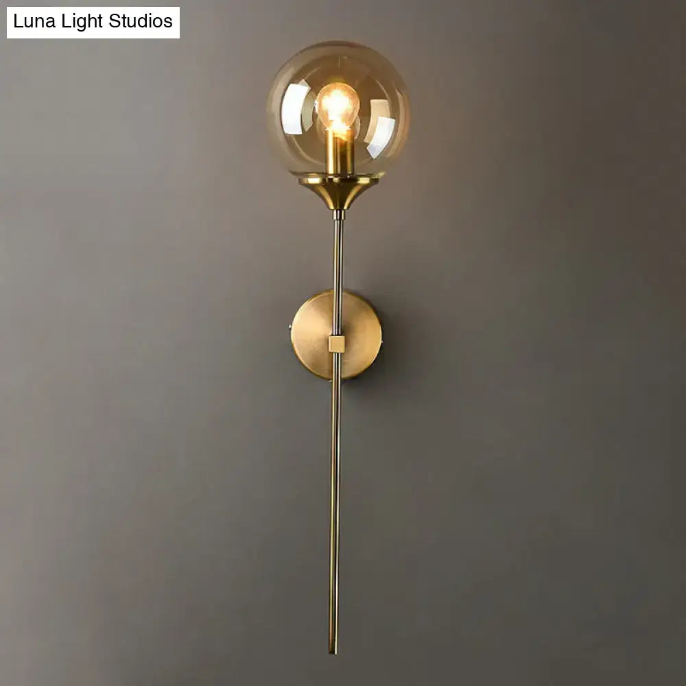 Modern brass pencil arm wall light bedroom glass sconce