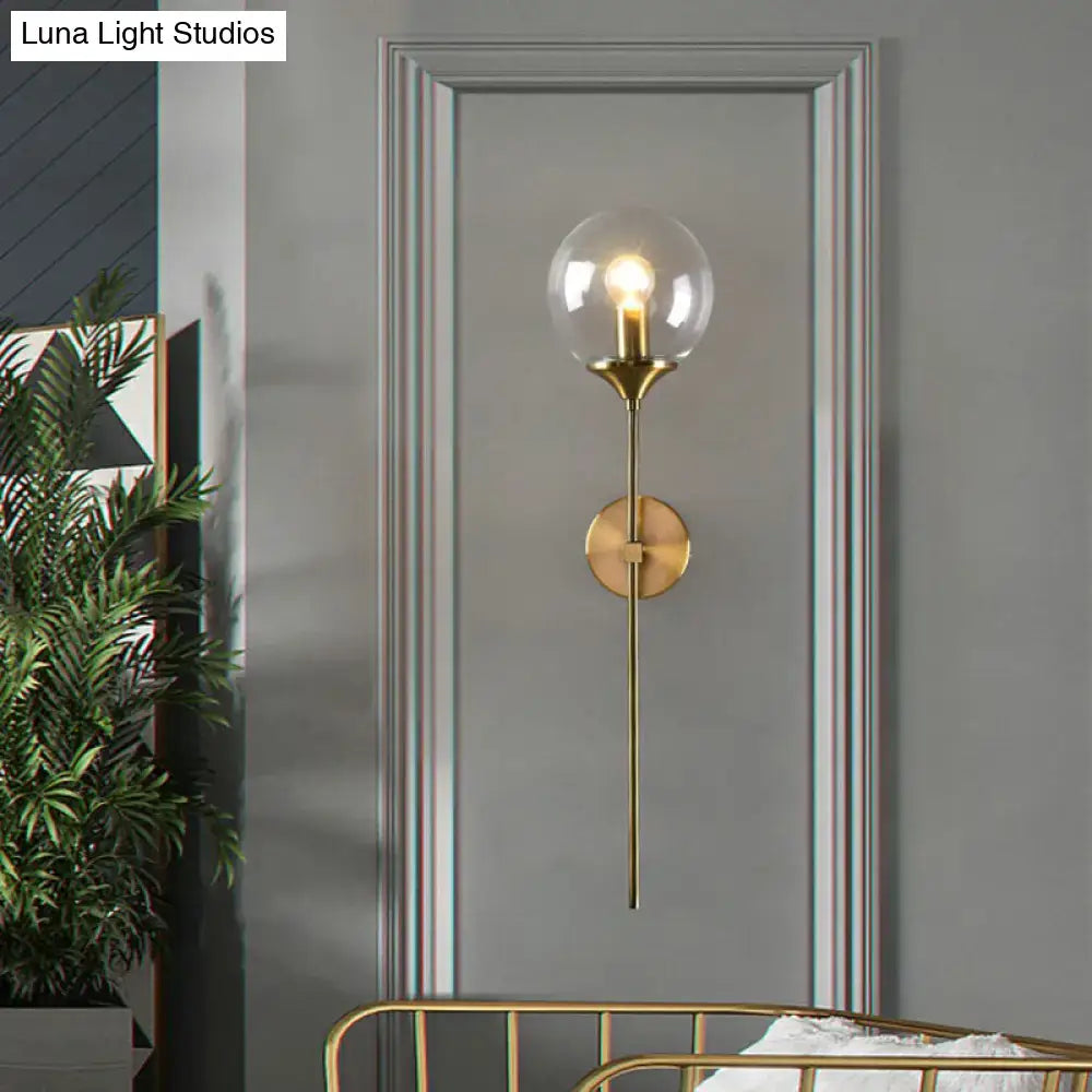 Modern brass pencil arm wall light bedroom glass sconce