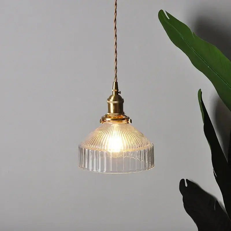 Modern brass ribbed clear glass pendant lamp dining room hanging light