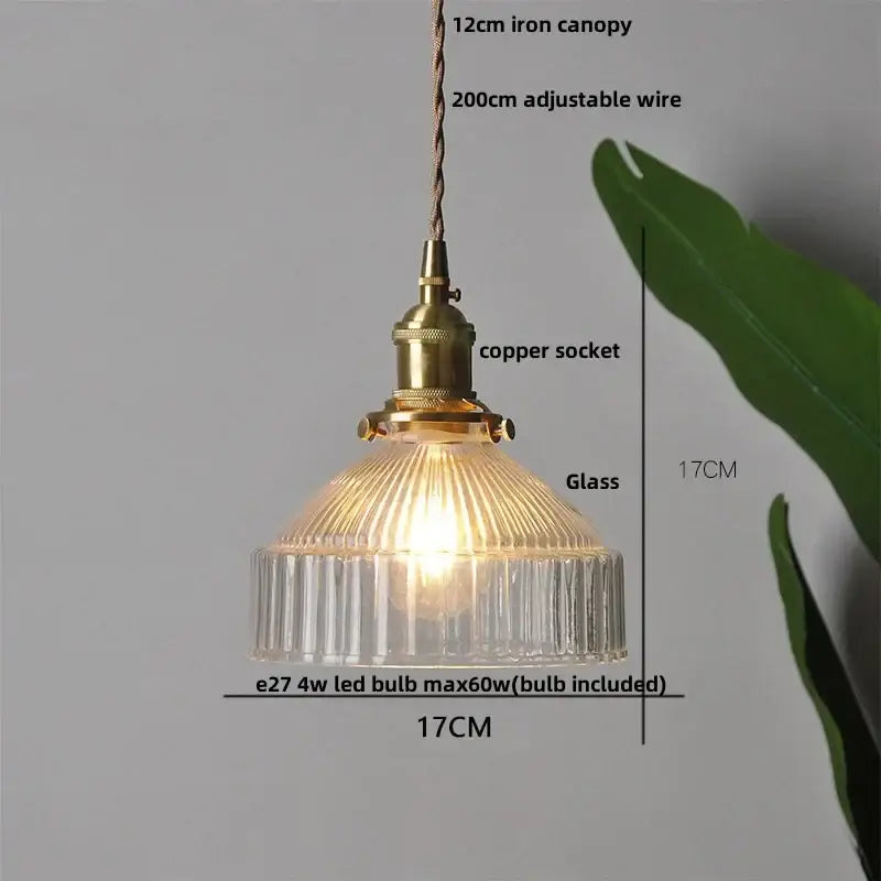 Modern brass ribbed clear glass pendant lamp dining room hanging light