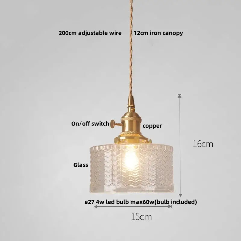 Modern brass ribbed clear glass pendant lamp dining room hanging light