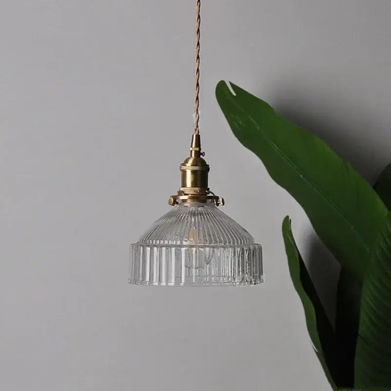 Modern brass ribbed clear glass pendant lamp dining room hanging light