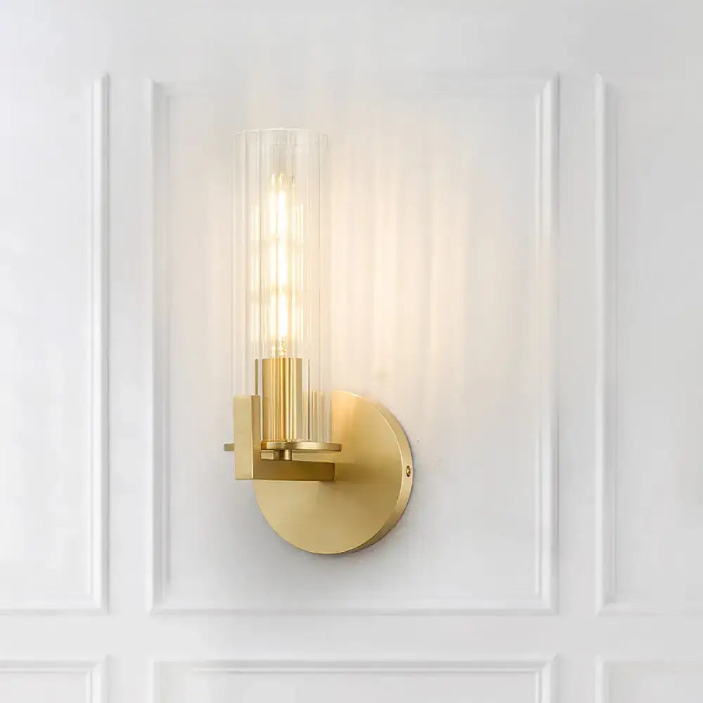 Modern brass ribbed glass shade wall sconce bedroom light
