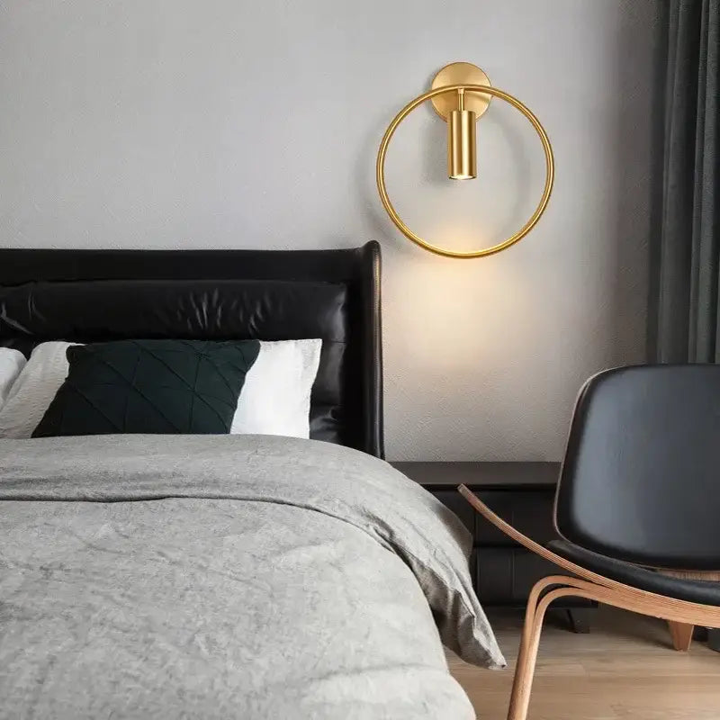 Modern brass ring led wall lamp bedroom sconce