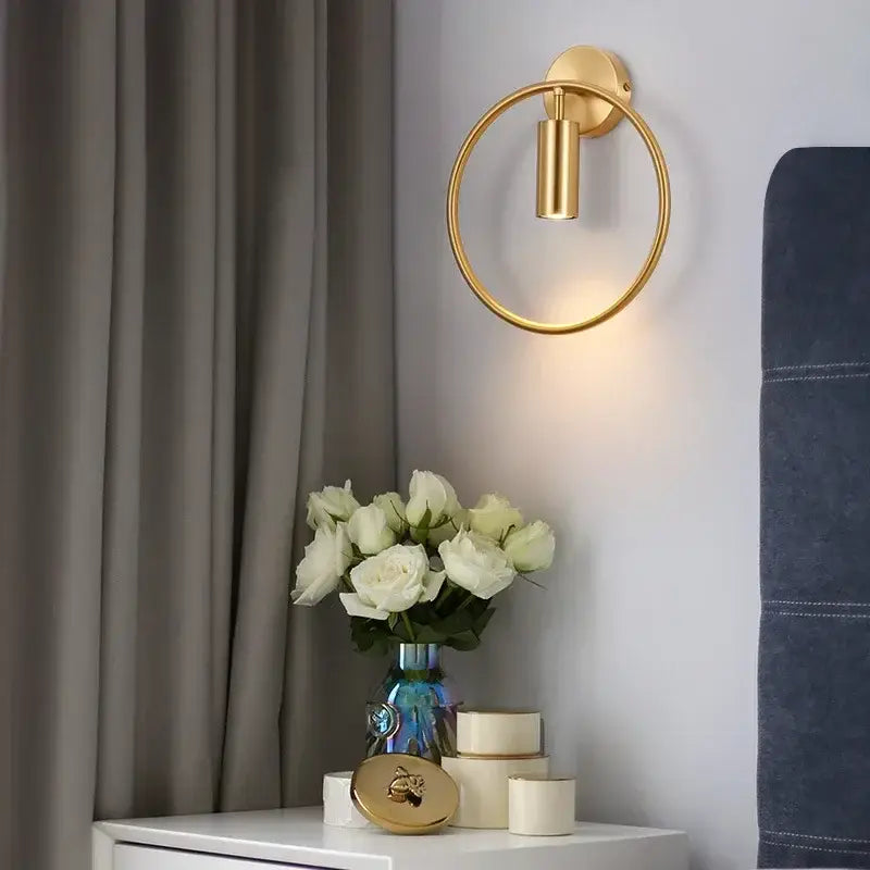 Modern brass ring led wall lamp bedroom sconce