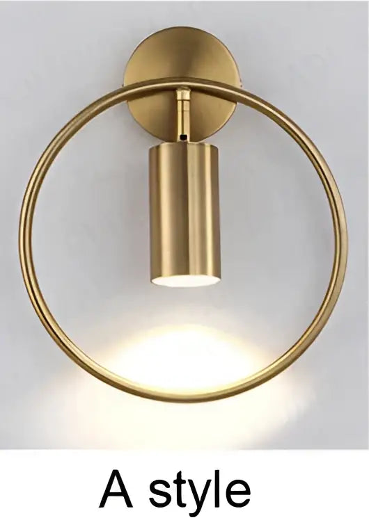 Modern brass ring led wall sconce bedroom gold circular light