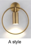 Modern brass ring led wall sconce bedroom gold circular light