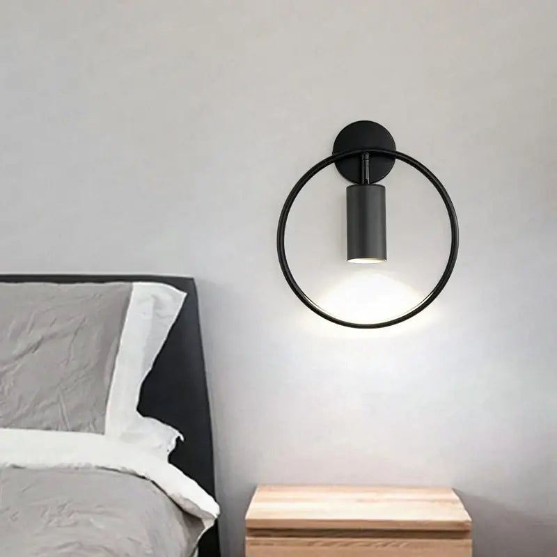Modern brass ring led wall sconce bedroom gold circular light