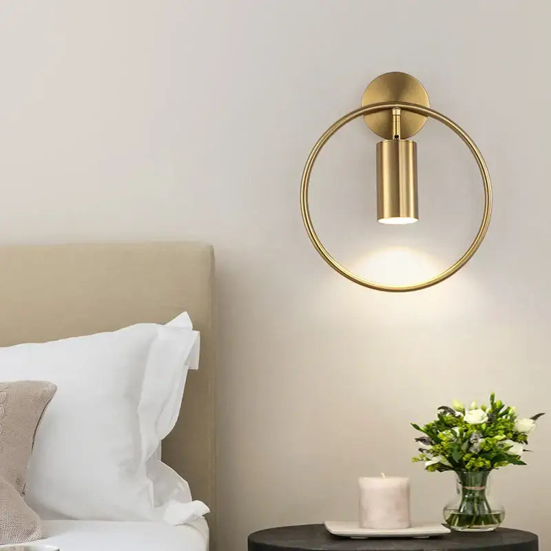 Modern brass ring led wall sconce bedroom gold circular light