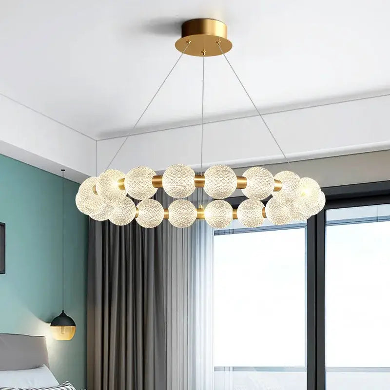 Modern brass round led pendant lights dining room frosted glass chandelier