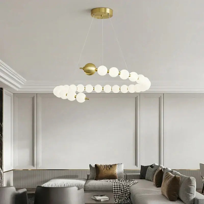 Modern brass round led pendant lights dining room frosted glass chandelier